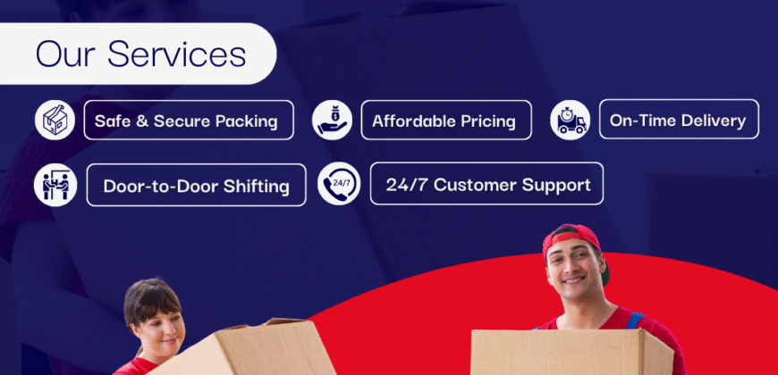 Blue and Red Minimalist Packers and Movers Company Services Promotion Instagram Post