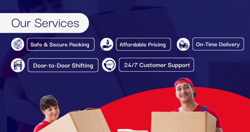 Blue and Red Minimalist Packers and Movers Company Services Promotion Instagram Post